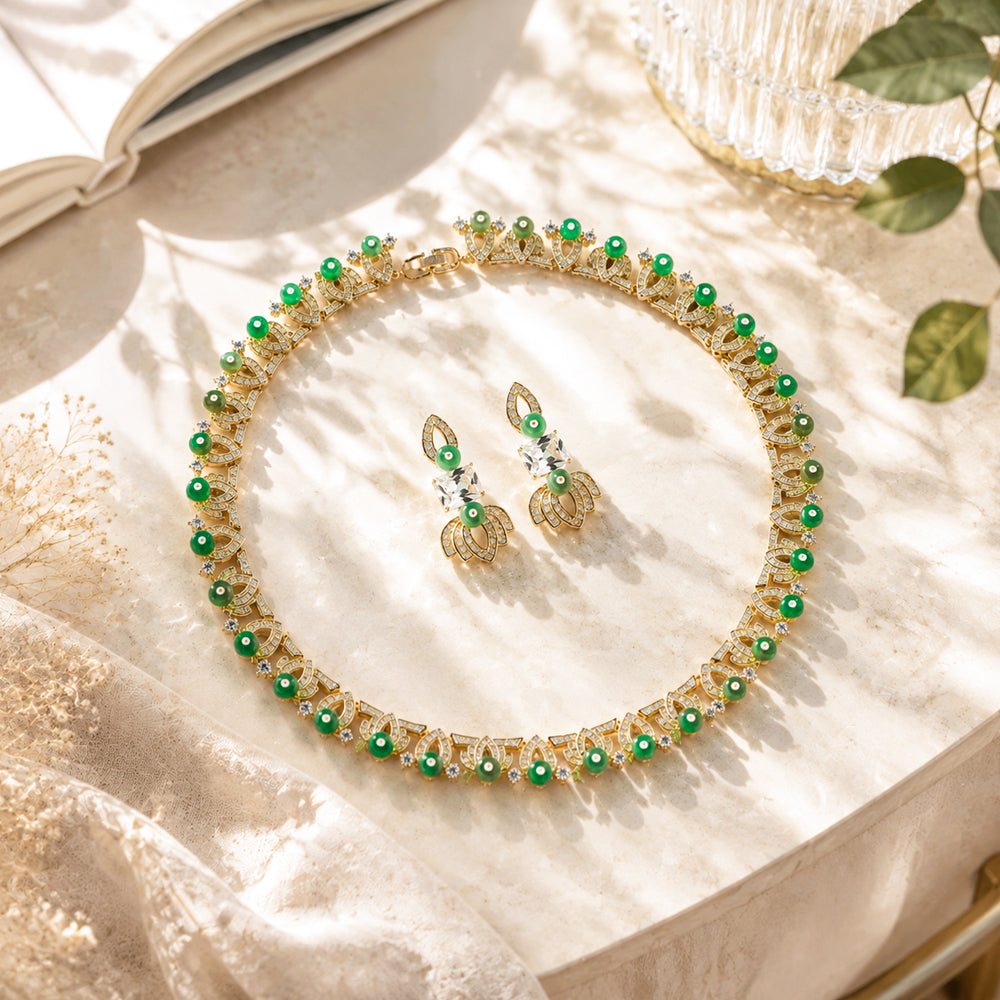 Silver Tone Rectangular Ruby & Round Emerald Crystal Jewelry Set, Floral Cluster Tassel Necklace Drop Earrings, Vintage Royal Luxury Bridal Formal Statement Jewelry